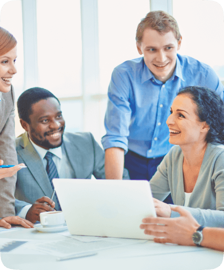 Team collaborating at a table